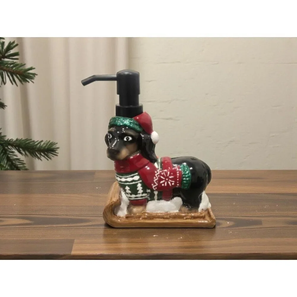 New Dachshund Weiner Dog Christmas Sweater On Sleigh Soap Dispenser Decoration
